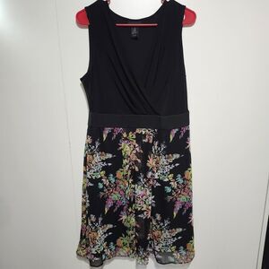 Lane Bryant Dress 14 Black Floral Sleeveless V Neck Formal Lined Side Zip